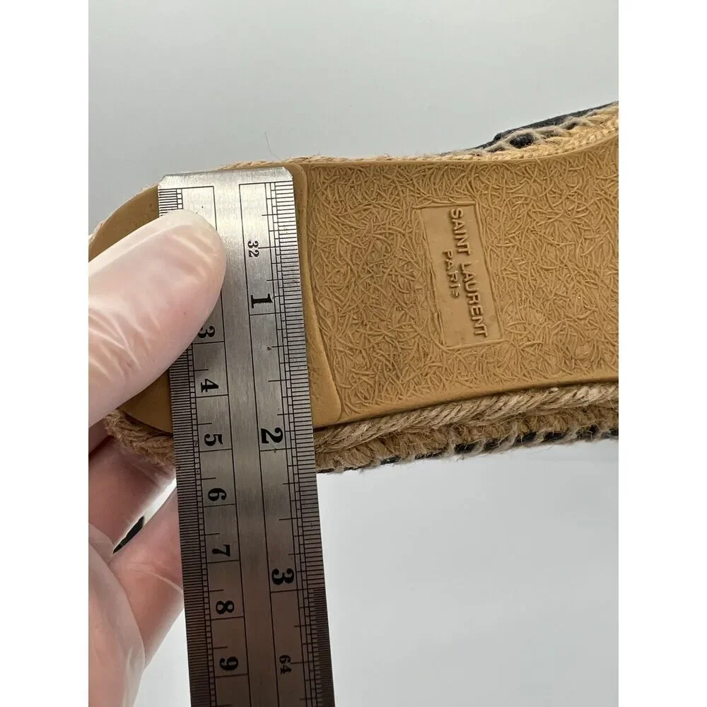 SAINT LAURENT Embroidered Espadrilles Black Canvas Women's 6US - Picture 11 of 12